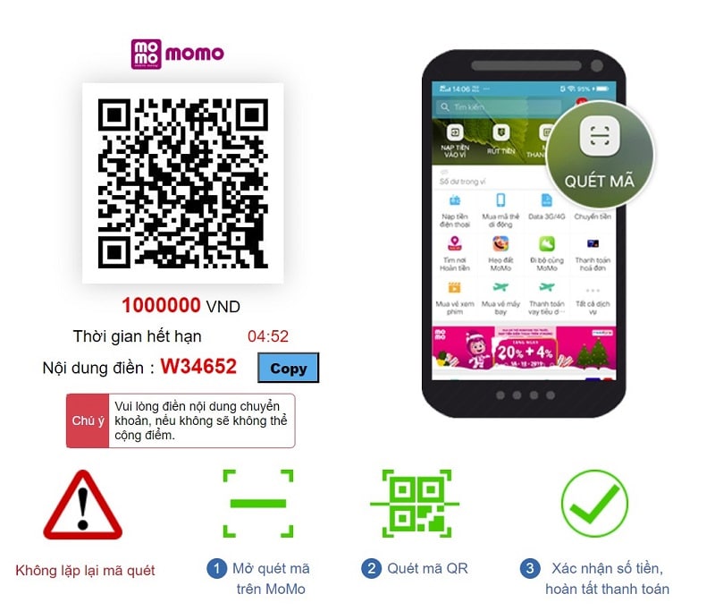 Các bước nạp tiền qua MoMo