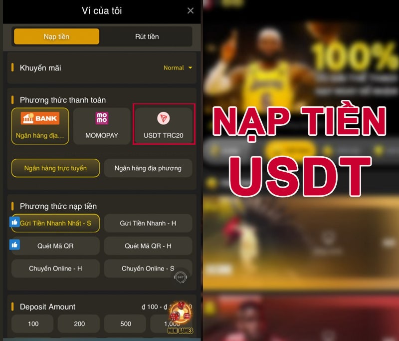 Nạp tiền BJ88 qua USDT: