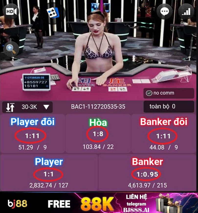 Tùy thuộc cửa cược khi chơi Baccarat bạn sẽ nhận tỷ lệ ăn thưởng khác nhau